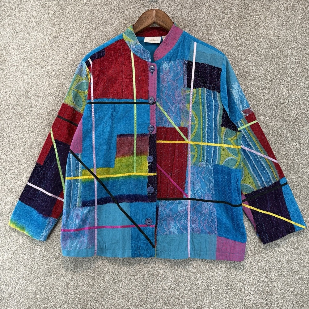 Abstract Patchwork Studio Works Button-Up Shirt Jacket L Festival Artsy Vintage